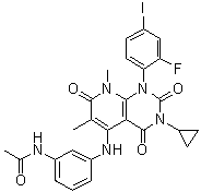 结构式 CAS# 871700-25-3, N-[3-[[3-环丙基-1-(2-氟-4-碘苯基)-6,8-二甲基-2,4,7-三氧代-1,2,3,4,7,8-六氢吡啶并[2,3-d]嘧啶-5-基]氨基]苯基]乙酰胺