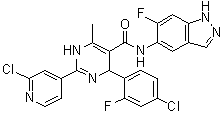 结构式 CAS# 874119-56-9, 4-(4-氯-2-氟苯基)-2-(2-氯-4-吡啶基)-N-(6-氟-1H-吲唑-5-基)-6-甲基-1,4-二氢-5-嘧啶甲酰胺