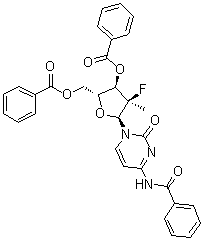 结构式 CAS# 874638-94-5, N-[1-[(2R)-3,5-二-O-苯甲酰基-2-脱氧-2-氟-2-甲基-alpha-D-赤式-呋喃戊糖基]-1,2-二氢-2-氧代-4-嘧啶基]苯甲酰胺