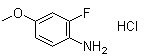 structure of CAS# 874959-93-0, 2-Fluoro-4-methoxyaniline hydrochloride;(2-Fluoro-4-methoxyphenyl)amine hydrochloride