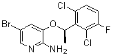 structure of CAS# 877399-00-3, [5-Bromo-3-[(1R)-(2,6-dichloro-3-fluorophenyl)ethoxy]pyridin-2-yl]amine;[5-Bromo-3-[[(R)-1-(2,6-dichloro-3-fluorophenyl)ethyl]oxy]pyridin-2-yl]amine