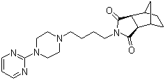 结构式 CAS# 87760-53-0, 坦度螺酮; 3a,4,7,7a-六氢-2-(4-(4-(2-嘧啶基)-1-哌嗪基)丁基)-4,7-甲桥-1H-异吲哚-1,3(2H)-二酮