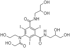 结构式 CAS# 87771-40-2, 碘氟醇; 碘佛醇; N,N'-双(2,3-二羟基丙基)-5-[(2-羟基乙酰基)-(2-羟乙基)氨基]-2,4,6-三碘苯-1,3-二甲酰胺