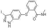 structure of CAS# 885126-34-1, 2-[(3-Iodo-1H-indazol-6-yl)thio]-N-methylbenzamide