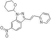 结构式 CAS# 886230-75-7, (E)-6-硝基-3-[2-(吡啶-2-基)乙烯基]-1-(四氢-2H-吡喃-2-基)-1H-吲唑