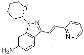 结构式 CAS# 886230-76-8, (E)-3-[2-(吡啶-2-基)乙烯基]-1-(四氢-2H-吡喃-2-基)-1H-吲唑-6-胺