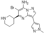 结构式 CAS# 891494-64-7, 6-溴-3-(1-甲基-1H-吡唑-4-基)-5-(3S)-3-哌啶基吡唑并[1,5-a]嘧啶-7-胺