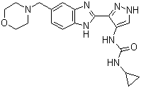 结构式 CAS# 896466-04-9, 1-环丙基-3-(3-(5-(吗啉甲基)-1H-苯并[d]咪唑-2-基)-1H-吡唑-4-基)脲