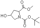 structure of CAS# 897046-42-3, tert-Butoxycarbonyl-DL-4-hydroxyproline methyl ester;4-Hydroxy-1,2-pyrrolidinedicarboxylic acid 1-(1,1-dimethylethyl) 2-methyl ester