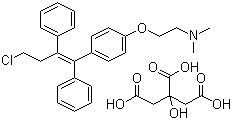 结构式 CAS# 89778-27-8, 枸橼酸托瑞米芬; 2[4-(4-氯-1,2-二苯基-1-丁烯基)苯氧基-N,N-二甲基乙胺枸橼酸盐