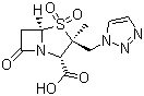 结构式 CAS# 89786-04-9, 他唑巴坦酸; [2S-(2a,3b,5a)]-3-甲基-7-氧代-3-(1H-1,2,3-三氮唑-1-基甲基)-4-硫代-1-氮杂双环[3,2,0]庚烷-2-羧酸 4,4-二氧化物
