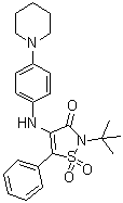 structure of CAS# 898800-26-5, 2-(1,1-Dimethylethyl)-5-phenyl-4-[[4-(1-piperidinyl)phenyl]amino]-3(2H)-isothiazolone 1,1-dioxide;AZ 876
