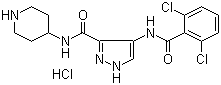 结构式 CAS# 902135-91-5, AT 7519; N-(4-哌啶基)-4-(2,6-二氯苯甲酰基氨基)-1H-吡唑-3-甲酰胺盐酸盐