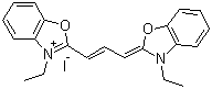 structure of CAS# 905-96-4, 3,3'-Diethyloxacarbocyanine iodide;3-Ethyl-2-[3-(3-ethyl-3H-benzoxazol-2-ylidene)prop-1-enyl]benzoxazolium iodide