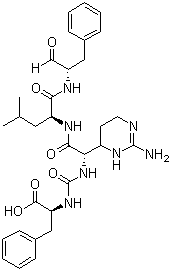 structure of CAS# 9076-44-2, Chymostatin;(2S)-2-[[(1S)-1-(2-Amino-3,4,5,6-tetrahydropyrimidin-4-yl)-2-[[(2S)-4-methyl-1-oxo-1-[[(2S)-1-oxo-3-phenylpropan-2-yl]amino]pentan-2-yl]amino]-2-oxoethyl]carbamoylamino]-3-phenylpropanoic acid
