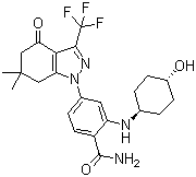 结构式 CAS# 908112-43-6, SNX 2112; 2-[(反式-4-羟基环己基)氨基]-4-[4,5,6,7-四氢-6,6-二甲基-4-氧代-3-(三氟甲基)-1H-吲唑-1-基]苯甲酰胺