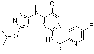 结构式 CAS# 915720-21-7, AZ 23; 5-氯-N-[(1S)-1-(5-氟吡啶-2-基)乙基]-N'-(5-异丙氧基-1H-吡唑-3-基)嘧啶-2,4-二胺