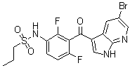 structure of CAS# 918504-27-5, N-[3-[(5-Bromo-1H-pyrrolo[2,3-b]pyridin-3-yl)carbonyl]-2,4-difluorophenyl]-1-propanesulfonamide
