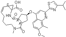 structure of CAS# 923604-58-4, (2R,3aR,10Z,11aS,12aR,14aR)-2,3,3a,4,5,6,7,8,9,11a,12,13,14,14a-Tetradecahydro-2-[[7-methoxy-8-methyl-2-[4-(1-methylethyl)-2-thiazolyl]-4-quinolinyl]oxy]-5-methyl-4,14-dioxocyclopenta[c]cyclopropa[g][1,6]diazacyclotetradecine-12a(1H)-carboxylic acid