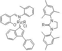 structure of CAS# 934538-12-2, [1,3-Bis(2,4,6-trimethylphenyl)-2-imidazolidinylidene]chloro[2-[[(2-methylphenyl)imino]methyl]phenolato](3-phenyl-1H-inden-1-ylidene)ruthenium;VC 843