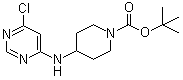 structure of CAS# 939986-76-2, 4-[(6-Chloro-4-pyrimidinyl)amino]-1-piperidinecarboxylic acid tert-butyl ester