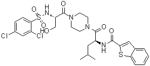 structure of CAS# 942206-85-1, N-[(1S)-1-[[4-[(2S)-2-[[(2,4-Dichlorophenyl)sulfonyl]amino]-3-hydroxypropanoyl]-1-piperazinyl]carbonyl]-3-methylbutyl]-1-benzothiophene-2-carboxamide;GSK 1016790A