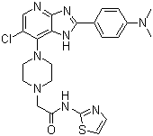 structure of CAS# 942947-93-5, CCT 129202;2-[4-[6-Chloro-2-(4-dimethylaminophenyl)-3H-imidazo[4,5-b]pyridin-7-yl]piperazin-1-yl]-N-(thiazol-2-yl)acetamide