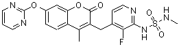 structure of CAS# 946128-88-7, Ro 5126766;3-[[2-[(Methylaminosulfonyl)amino]-3-fluoropyridin-4-yl]methyl]-4-methyl-7-[(pyrimidin-2-yl)oxy]-2H-1-benzopyran-2-one