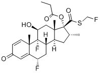 structure of CAS# 948566-12-9, Fluticasone Impurity B;Fluticasone propionate;(6a,11b,16a,17a)-6,9-Difluoro-11-hydroxy-16-methyl-3-oxo-17-(1-oxopropoxy)androsta-1,4-diene-17-carbothioic Acid S-(Fluoromethyl) Ester