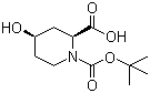 structure of CAS# 955016-25-8, (2S,4R)-4-Hydroxypiperidine-1,2-dicarboxylic acid 1-(tert-butyl) ester;(2S,4R)-Boc-4-hydroxypiperidine-2-carboxylic acid; (2S,4R)-1-(tert-Butoxycarbonyl)-4-hydroxypiperidine-2-carboxylic acid
