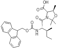 structure of CAS# 957780-52-8, (5R)-3-[(2S,3S)-2-[[(9H-Fluoren-9-ylmethoxy)carbonyl]amino]-3-methyl-1-oxopentyl]-2,2,5-trimethyl-4-oxazolidinecarboxylic acid