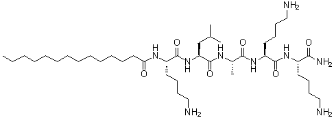 结构式 CAS# 959610-30-1, N2-(1-氧代十四烷基)-L-赖氨酰-L-亮氨酰-L-丙氨酰-L-赖氨酰-L-赖氨酰胺