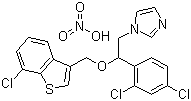 结构式 CAS# 99592-32-2, 硝酸舍他康唑; 1-[2-(7-氯苯并[b]噻吩-3-基)甲氧基-2-(2,4-二氯苯)乙基]-1H-咪唑硝酸盐